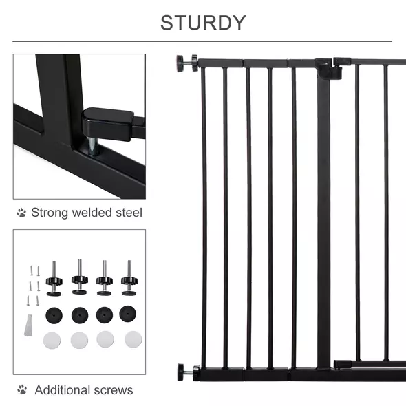PawHut Dog Gate Pet Safety Gate Stair Barrier Pressure Fit Adjustable 76-82/86-97/101-107 cm, Black - 4