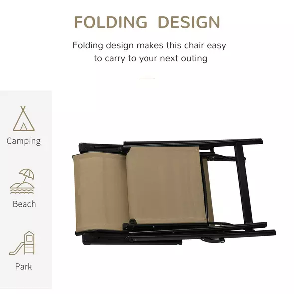 Outdoor Set of 2 Outdoor Sun Lounger 10-Position Adjustable Texteline Folding Reclining Chairs with Footrest for Patio Garden, Beige - 4