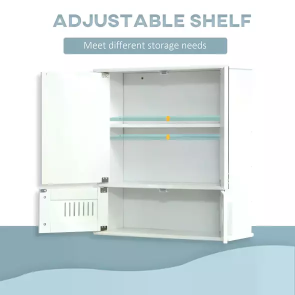 kleankin Bathroom Mirror Cabinet, Wall Mounted Storage Cupboard with Double Doors and Adjustable Shelf, Bathroom Organizer, White - 4