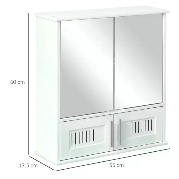 kleankin Bathroom Mirror Cabinet, Wall Mounted Storage Cupboard with Double Doors and Adjustable Shelf, Bathroom Organizer, White - 3