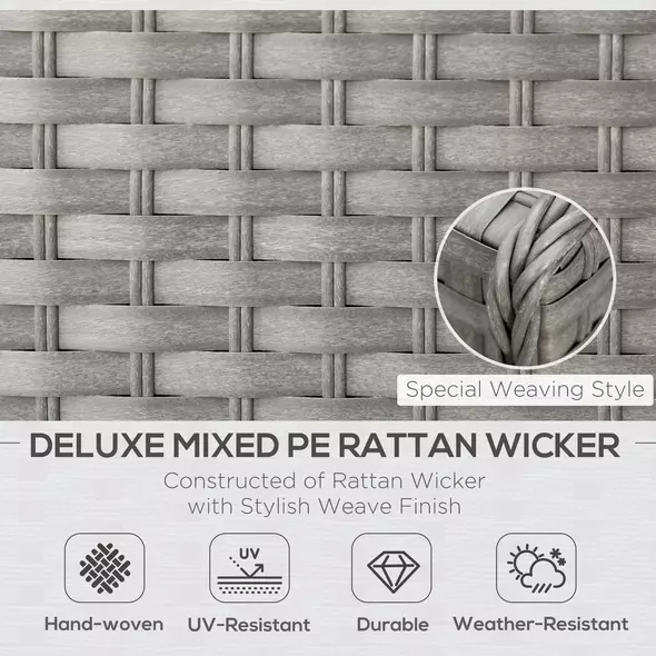 Outsunny 6 Pieces Outdoor PE Rattan Wicker Corner Sofa Set with 10cm Thick Padded Cushions, Aluminium Conservatory Furniture with Glass Top Coffee Table, Footstools, Grey - 4