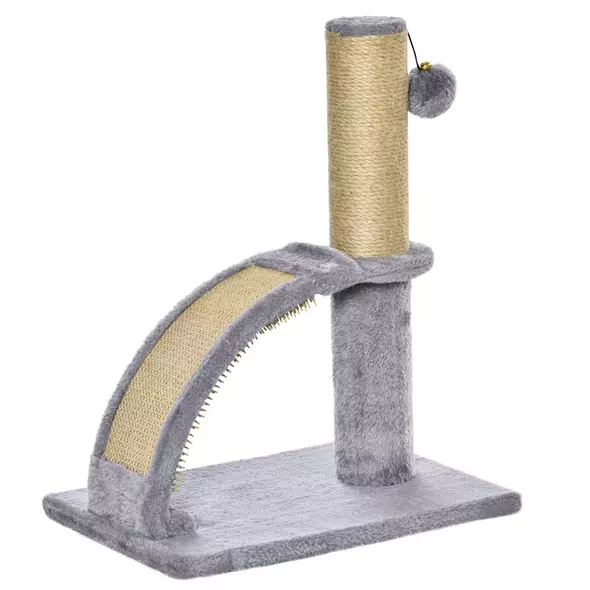 PawHut Cat Tree for Indoor Cats Climbing Activity Center Kitten Tower Furniture with Jute Post Scratching Massage Board Hanging Ball with Bell 34 x 24 x 43cm Grey - 1