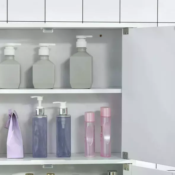 kleankin Bathroom Mirror Cabinet, Wall Mounted Storage Cupboard with Double Doors and Adjustable Shelf, Bathroom Organizer, White - 7