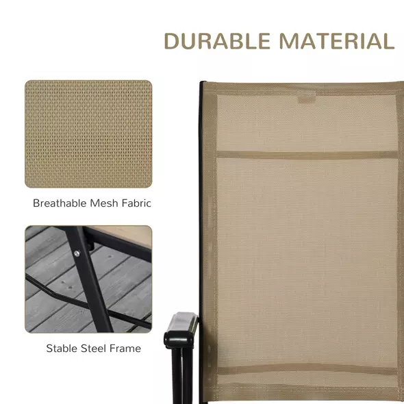 Outdoor Set of 2 Outdoor Sun Lounger 10-Position Adjustable Texteline Folding Reclining Chairs with Footrest for Patio Garden, Beige - 6