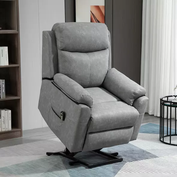 HOMCOM Faux Leather 70° Electric Riser Recliner Chair - Grey - 2