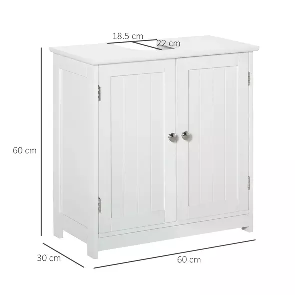 kleankin Under Sink Bathroom Cabinet, Freestanding Under Sink Cabinet with 2 Doors and Adjustable Shelf for Basin without or with Pedestal, White - 3