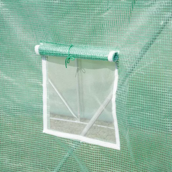 Outsunny Walk-in Polytunnel Greenhouse, Outdoor Garden Tunnel Greenhouse Tent with Zipped Roll-Up Door and 8 Mesh Windows, 6 x 3M - 9