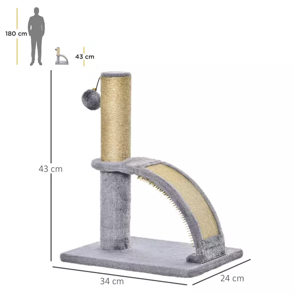 PawHut Cat Tree for Indoor Cats Climbing Activity Center Kitten Tower Furniture with Jute Post Scratching Massage Board Hanging Ball with Bell 34 x 24 x 43cm Grey - 3