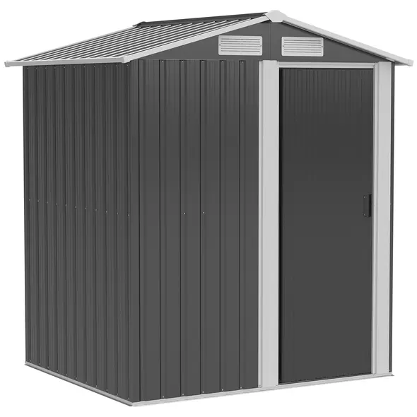 Outsunny Garden Metal Tool Storage Shed with Sliding Door, Sloped Roof and Foundation Kit, 152 x 132 x 188cm, Grey - 1