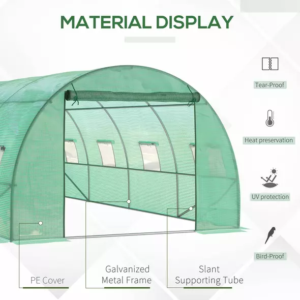 Outsunny Walk-in Polytunnel Greenhouse, Outdoor Garden Tunnel Greenhouse Tent with Zipped Roll-Up Door and 8 Mesh Windows, 6 x 3M - 4