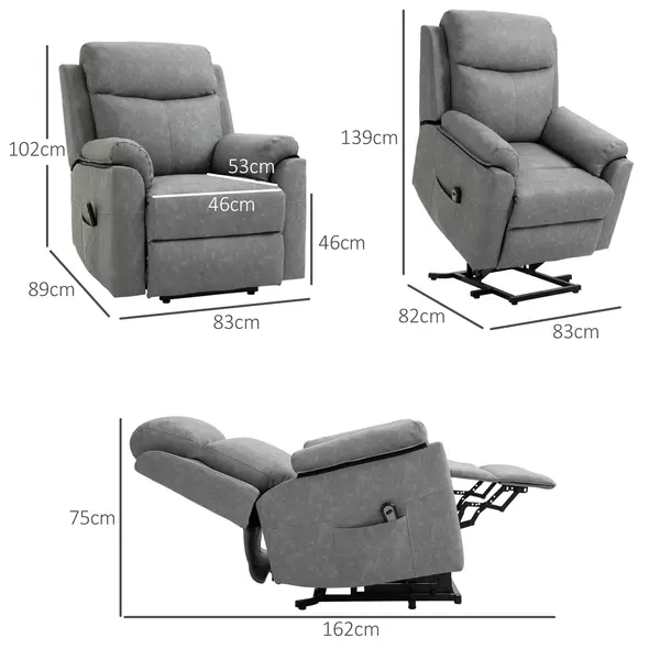 HOMCOM Faux Leather 70° Electric Riser Recliner Chair - Grey - 3