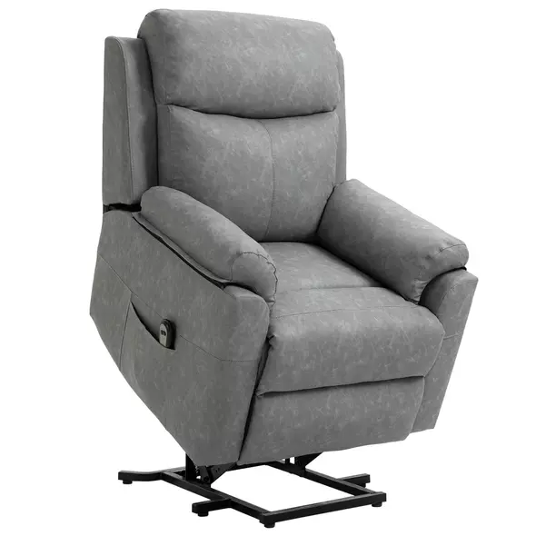 HOMCOM Faux Leather 70° Electric Riser Recliner Chair - Grey - 1