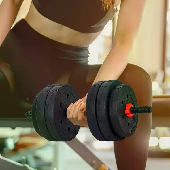 HOMCOM 25kg 2 IN 1 Adjustable Dumbbells Weight Set, Dumbbell Hand Weight Barbell for Body Fitness, Lifting Training for Home, Office, Gym, Black - 2