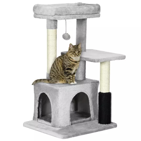 PawHut Cat Tree for Indoor Cats Climbing Tower Kitten Scratch Post Activity Center Kitten, Grey - 1