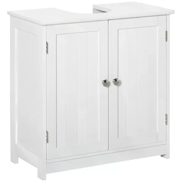 kleankin Under Sink Bathroom Cabinet, Freestanding Under Sink Cabinet with 2 Doors and Adjustable Shelf for Basin without or with Pedestal, White - 1