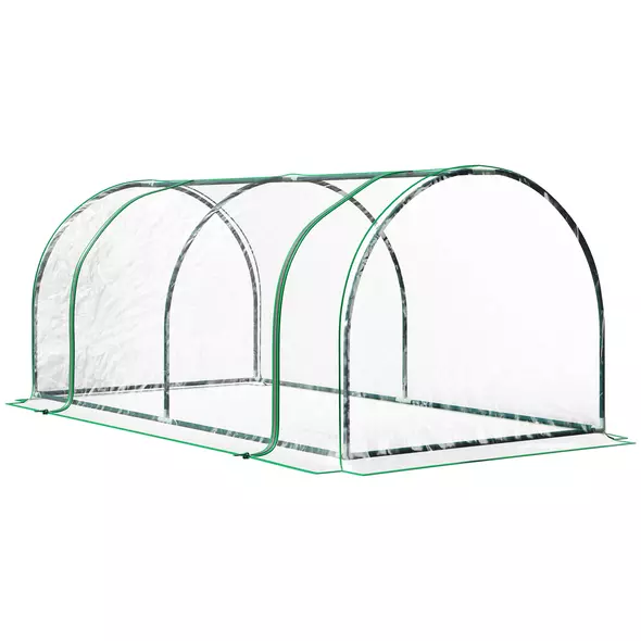 Outsunny Tunnel Greenhouse Green Grow House for Garden Outdoor, Steel Frame, PVC Cover, Transparent, 200 x 100 x 80cm - 1