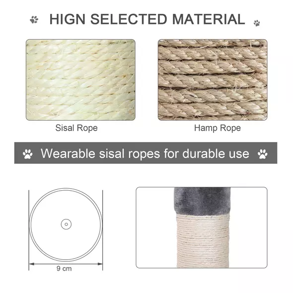 PawHut Floor to Ceiling Cat Tree 230-260cm Height Adjustable, 5-Tier Cat Tower with Scratching Posts, Hammock, Perches, Climbing Activity Centre for Indoor Kittens Playing and Relaxing, Grey - 6