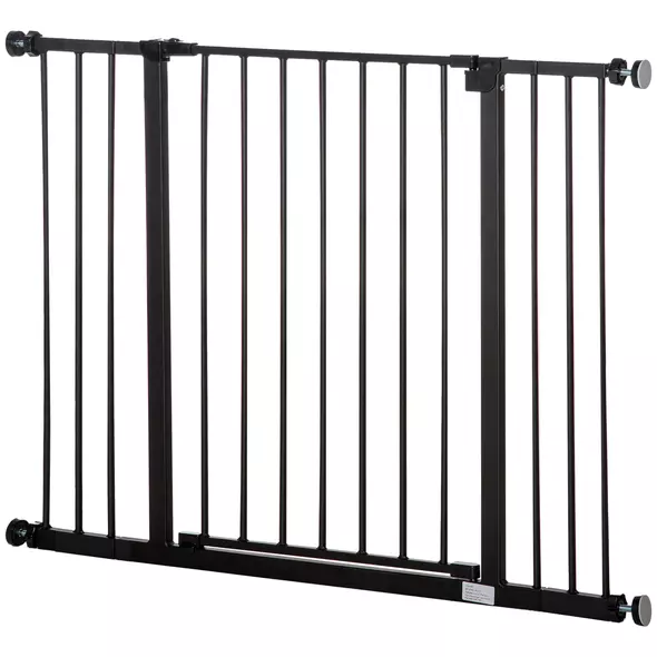 PawHut Dog Gate Pet Safety Gate Stair Barrier Pressure Fit Adjustable 76-82/86-97/101-107 cm, Black - 1
