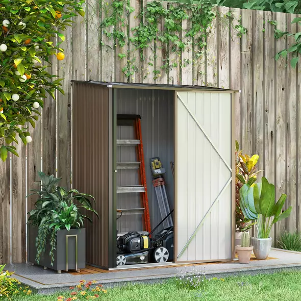 Outsunny 5.3 x 3.1ft Corrugated Steel Garden Shed - Brown - 2