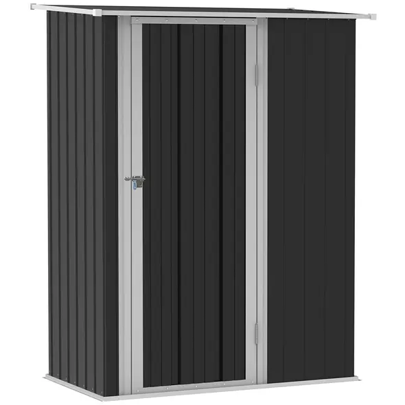 Outsunny 5ft x 3ft Garden Storage Shed, Outdoor Metal Shed with Sloped Roof, Lockable Door for Tools, Equipment, Grey - 1
