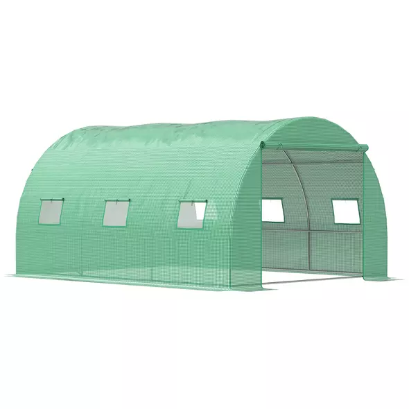 Outsunny Walk-in Polytunnel Greenhouse, Outdoor Garden Tunnel Greenhouse Tent with Zipped Roll-Up Door and 6 Mesh Windows, 4 x 3M - 1