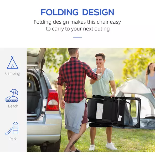 Outsunny Set of 2 Portable Folding Recliner Metal Outdoor Patio Chaise Lounge Chairs with Adjustable Backrest, Black - 4