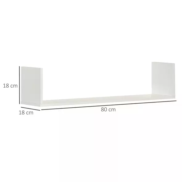 HOMCOM Set of 3 Wooden U-Shaped Floating Shelves Set, 80cm Wall Mounted Hanging Bookshelf, CD DVD Storage Display for Bedroom Living Room Kitchen, White - 3