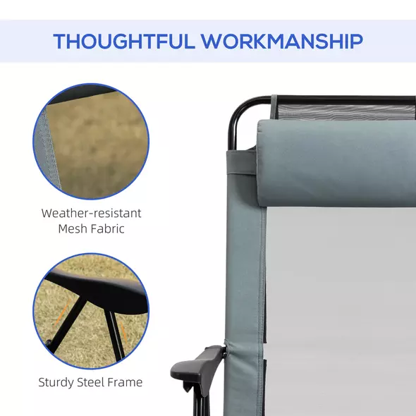 Outsunny Set of 2 Portable Folding Recliner Outdoor Patio Adjustable Backrest, Grey - 6