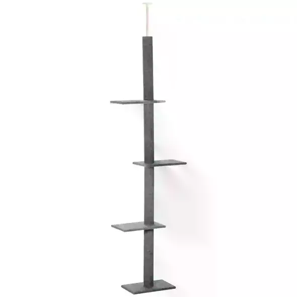 PawHut 260cm Floor To Ceiling Cat Tree for Indoor Cats w/ Three Platforms Activity Centre - Grey - 1