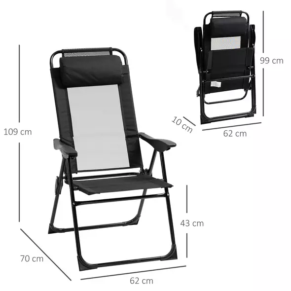 Outsunny Set of 2 Portable Folding Recliner Metal Outdoor Patio Chaise Lounge Chairs with Adjustable Backrest, Black - 3
