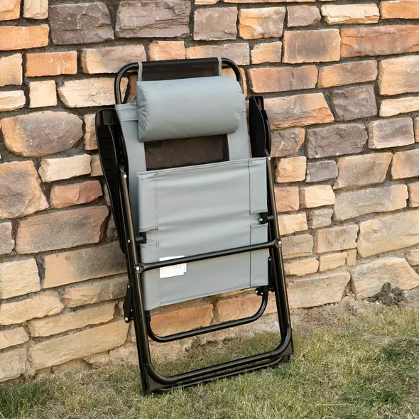 Outsunny Set of 2 Portable Folding Recliner Outdoor Patio Adjustable Backrest, Grey - 7