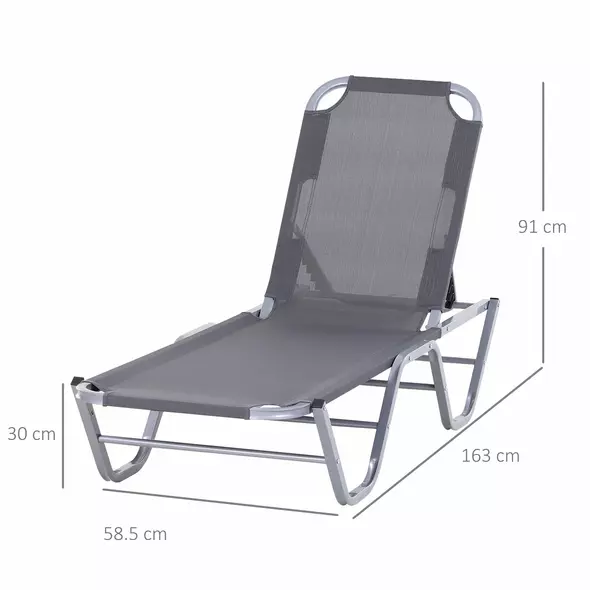 Outsunny Sun Lounger Relaxer Recliner w/ 5-Position Adjustable Backrest Pool Sun Bathing - 3