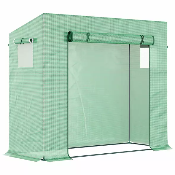 Outsunny Small Walk-in Garden Greenhouse with Steel Frame, Large Roll-up Door and Windows, 200Lx76Wx168Hcm, Green - 1