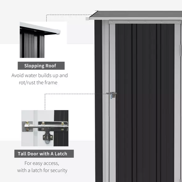 Outsunny 5ft x 3ft Garden Storage Shed, Outdoor Metal Shed with Sloped Roof, Lockable Door for Tools, Equipment, Grey - 5