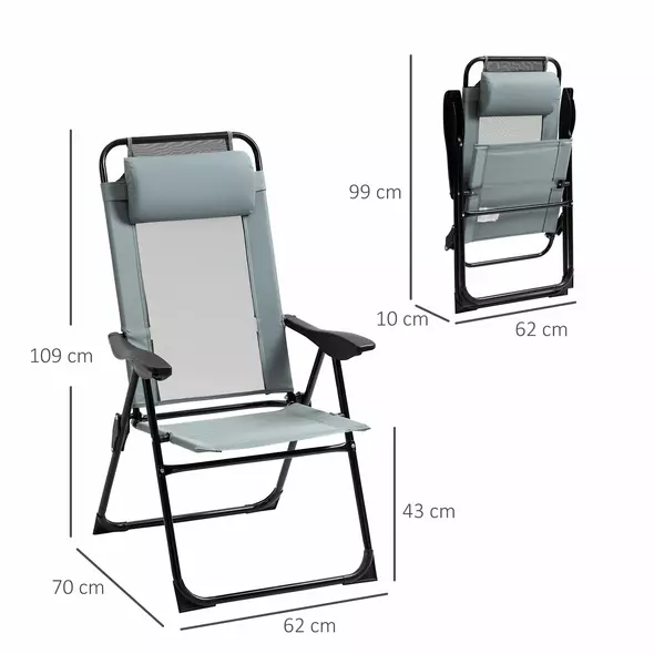 Outsunny Set of 2 Portable Folding Recliner Outdoor Patio Adjustable Backrest, Grey - 3