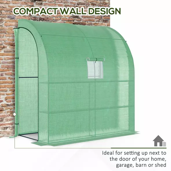 Outsunny Small Lean to Greenhouse 3-Tier with Shelves Outdoor, Green - 6
