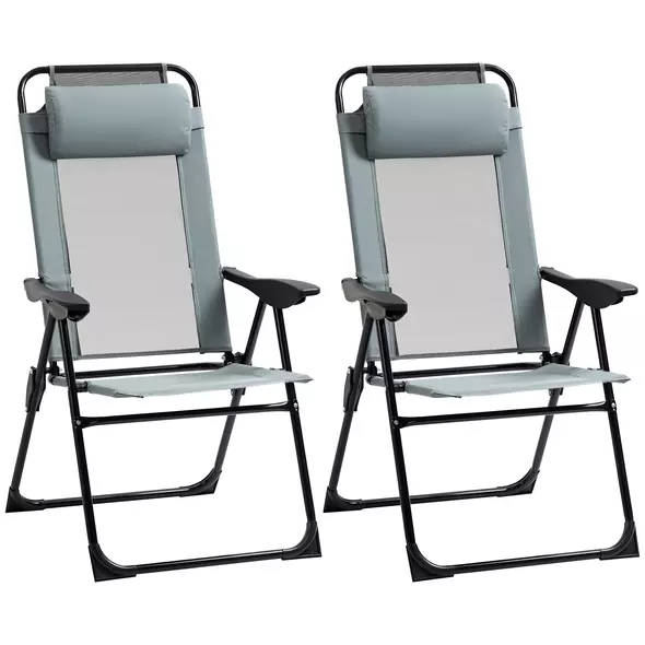 Outsunny Set of 2 Portable Folding Recliner Outdoor Patio Adjustable Backrest, Grey - 2