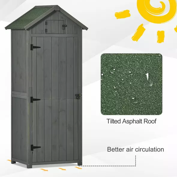 Outsunny Wooden Garden Shed, Utility Outdoor Small Shed with Lockable Double Doors, Shelves and Roof Hatch, Grey - 5