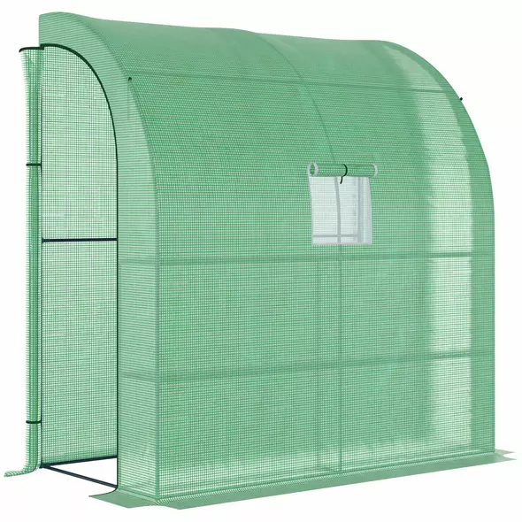 Outsunny Small Lean to Greenhouse 3-Tier with Shelves Outdoor, Green - 1