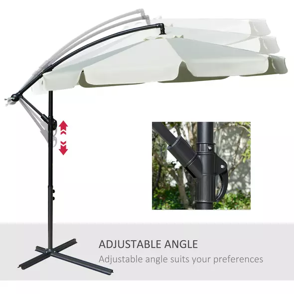 Outsunny 2.7m Garden Banana Parasol Cantilever Umbrella with Crank Handle and Cross Base for Outdoor, Hanging Sun Shade, Cream White - 5