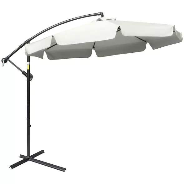 Outsunny 2.7m Garden Banana Parasol Cantilever Umbrella with Crank Handle and Cross Base for Outdoor, Hanging Sun Shade, Cream White - 1