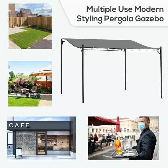 Outsunny 4 x 3 Meters Canopy Metal Wall Gazebo Awning Garden Marquee Shelter Door Porch - Grey - 6