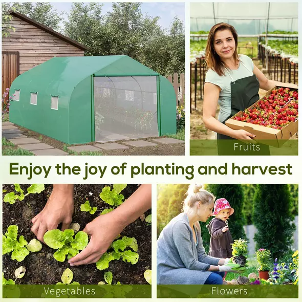 Outsunny Walk-in Polytunnel Garden Greenhouse, Outdoor Mesh Door Greenhouse with PE Cover and 6 Windows, 4.5 x 3 x 2m, Green - 7