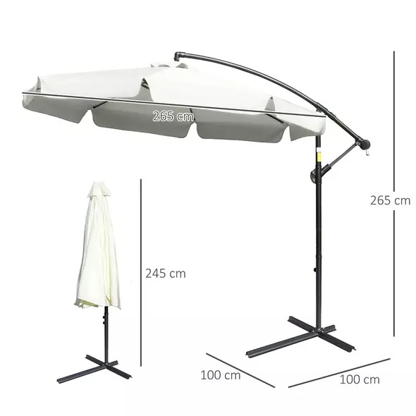 Outsunny 2.7m Garden Banana Parasol Cantilever Umbrella with Crank Handle and Cross Base for Outdoor, Hanging Sun Shade, Cream White - 3