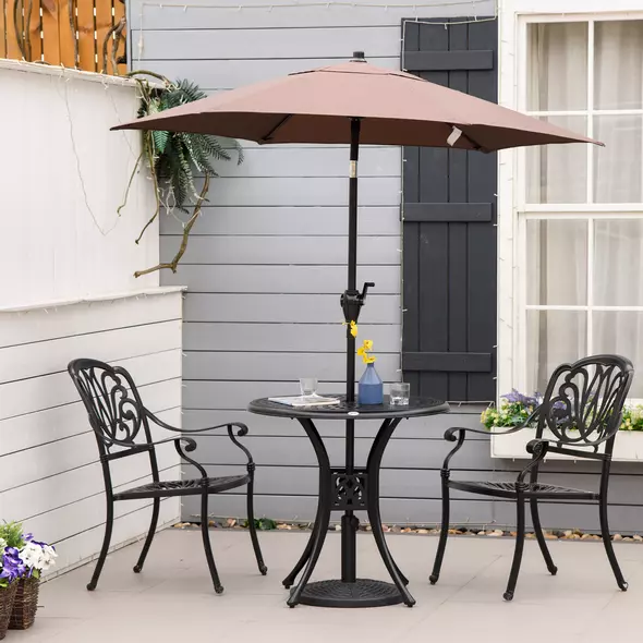 Outsunny 78 cm Round Garden Dining Table with Parasol Hole Antique Cast Aluminium Outdoor Table Only, Black - 7