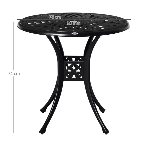 Outsunny 78 cm Round Garden Dining Table with Parasol Hole Antique Cast Aluminium Outdoor Table Only, Black - 3