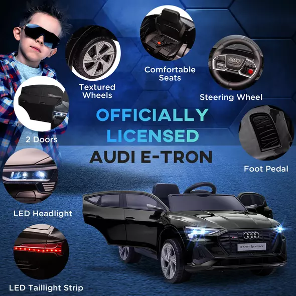 HOMCOM Audi E-tron Licensed 12V Kids Electric Ride on, Electric Car for Kids, with Parental Remote, Music Lights MP3, Suspension Wheels, for 3-5 Years, Black - 8
