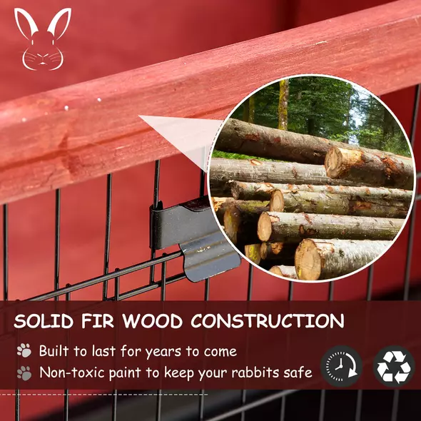 Pawhut Two-Tier Double Decker Wooden Guinea Pigs Hutches Pet Cage 136.4Lx50Wx93H cm-Brown/White - 6