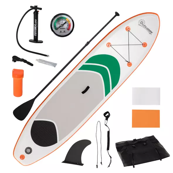 Outsunny 10'6" x 30" x 6" Inflatable Stand Up Paddle Board, Non-Slip & Ultra-Light Deck with Adj Paddle, ISUP Accessories, Pump and Carry Bag, for Youth Adults Beginner - 1