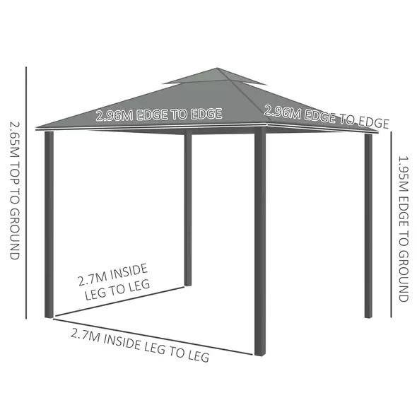 Outsunny 3 x 3(m) Patio Gazebo Canopy Garden Pavilion Tent Shelter Marquee with 2 Tier Water Repellent Roof, Mosquito Netting and Curtains, Aluminium Frame, Dark Grey - 3